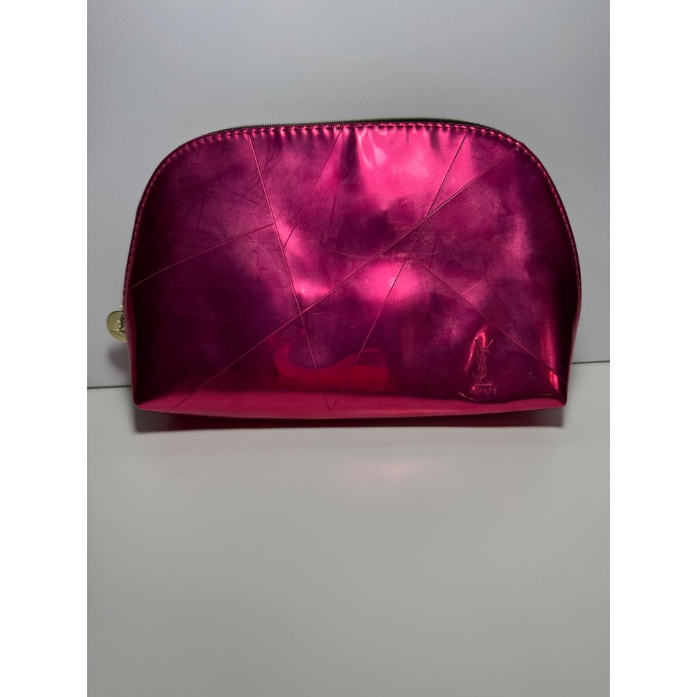 YSL Yves Saint Laurent Beaute Metallic Fuchsia Pink Cosmetic Makeup‎ Bag Pouch